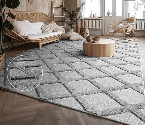 Paco Home Alfombra Salon De Habitacion Pelo Corto Motivo Boho Chic Motivo Nordica 3D Moderna, tamaño:60x100 cm, Color:Gris