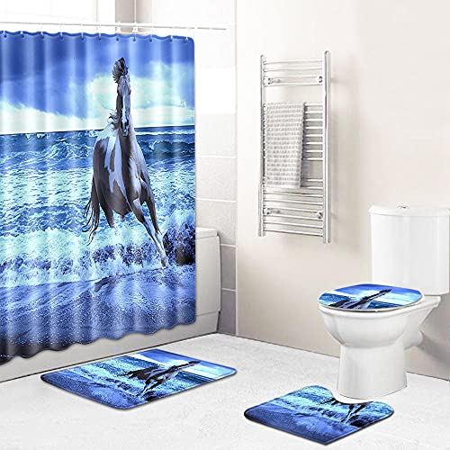 Claean-Acces-Home Toilettendeckelbezug Neues Badezimmer-Wc-Fußboden-Duschvorhang Vier-Teiliges Wohnzimmer Teppich-Malerei Küche Wasserabsorbierende Matte-Ma11_45*75Cm+180 * 180