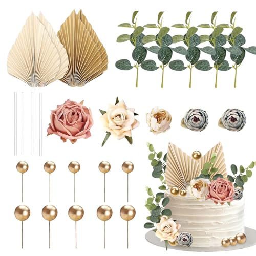 xolear 28 Stück Tortendeko Blumen, Im Bohème Stil Torten Deko Blumen, Wiederverwendbar Kunstblumen zum Basteln, Geburtstags, Hochzeits, Babyparty und Tortendekorationszubehör