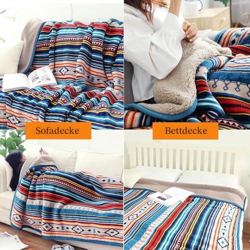 Hggzeg Korallen-Fleece-Überwurfdecke, flauschig, weiche Couchdecke, warme Bettdecke, buntes Streifenmuster, Reisedecken für Schlafzimmer, Wohnzimmer, Büro (farbige Streifen,127 x 152 cm)