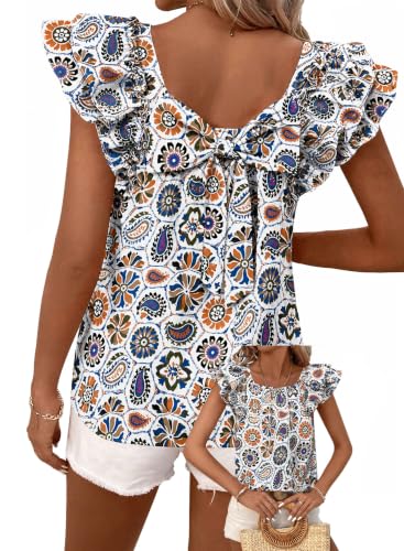 Image of Falechay Womens Bow Tie Back Tops Babydoll Vneck Ruffle Short Sleeve Shirts