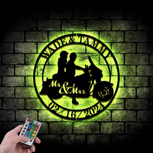 Personalized Biker Couple Motorbike Custom Metal Sign with LED Light