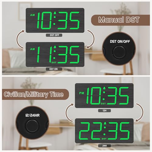 Image of DreamSky Wooden Digital Alarm Clock for Bedroom with Large Numbers | Desk Clocks for Living Room Office, Loud Alarm for Heavy Sleepers Adults, Volume Control, Dimmer, DST, Wood Decor (Plug-in)