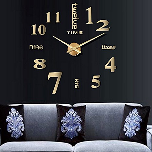 CUGBO DIY Wall Clock Modern Large 3D Wall Clock Mirror Stickers Home Office