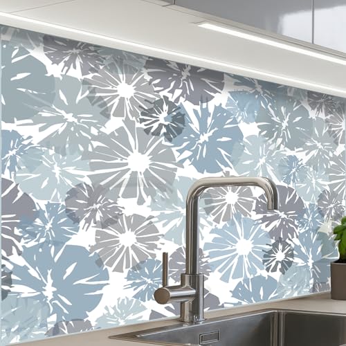 KitchenYeah© Antisalpicaduras Cocina 60x80 cm Adhesivo Salpicadero Protector Salpicaduras Kitchen DecoraciónFlores - Abstracto - Patrón