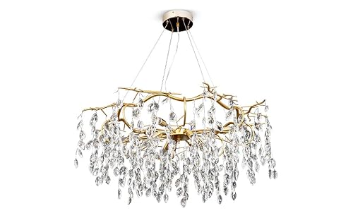 Crystal Chandelier Modern Gold 36 Inch Chandeliers Lighting Tree Branch Dining Room Raindrop Chandelier Hanging Pendant Light Fixture #TOP5