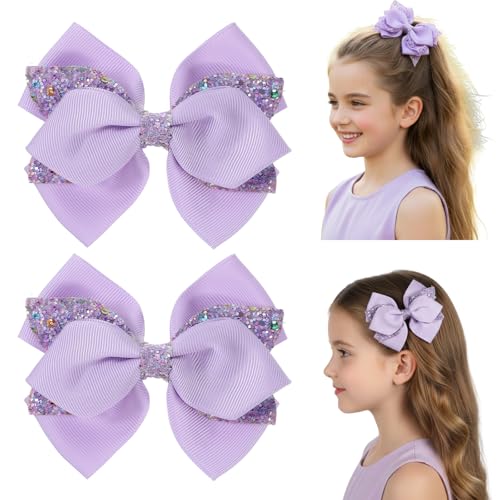 2 Pcs Purple Hair Bow Clips, Sparkly Glitter Alligator Barrettes for Girls, Light Purple Hair Bows, 3.94 Inch Lavender Bowknot Hairpin with Dot Sequin for Cheerleader Birthday Parties miniatura 1
