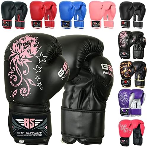 BeSmart Kids Boxing Gloves Junior Mitts 4oz, 6oz Punch Bag Children MMA Youth P (Black, 4 Oz)