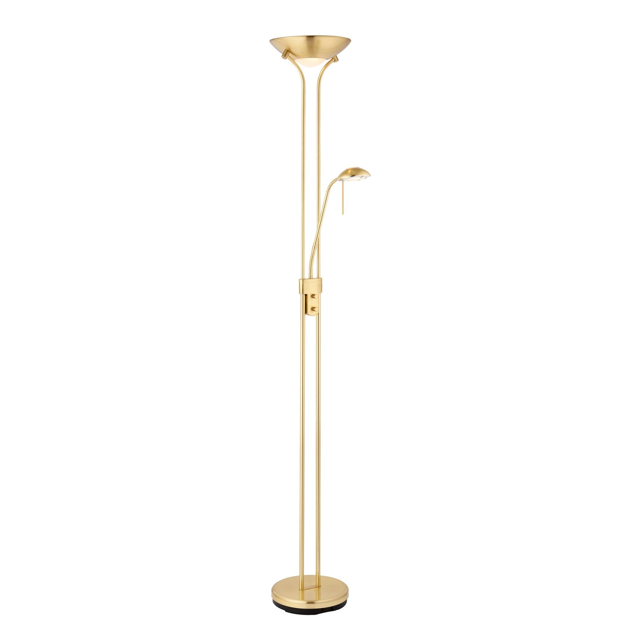 Endon Satin Brass Rome 230W & 33W & Opal Glass Mother & Child Task Floor Light & Uplighter