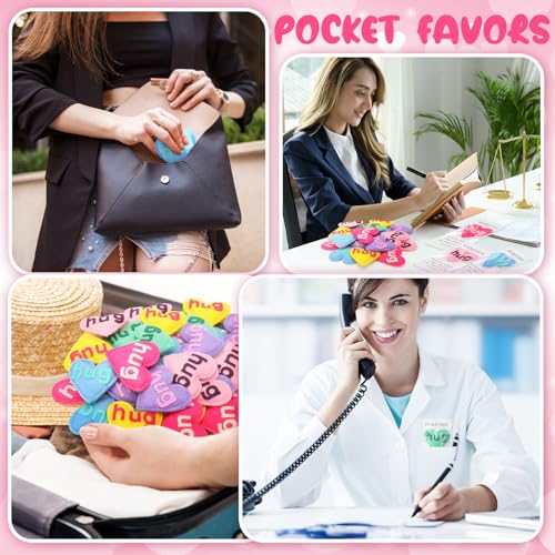 Fanfanwin Conjunto de 24 corações de abraço de bolso com cartões a granel, fichas fofas de feltro fe
