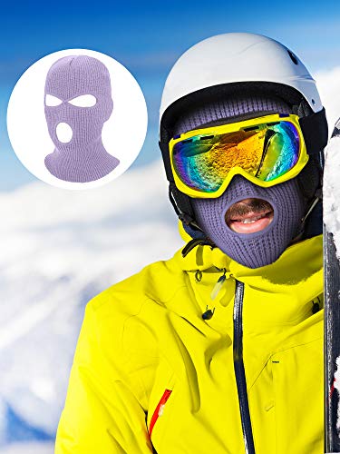 2 Pieces Knitted Full Face Cover 3-Hole Ski Mask Winter Balaclava Face Mask (Light Purple, Rose Red,Adult Size) #TOP1