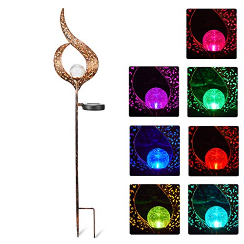 Sunwind Solar Stake Lights Outdoor Crackle Glass Globe Stake Metal Lights Color Changing For Garden Pathway Outdoor Decoration #TOP1