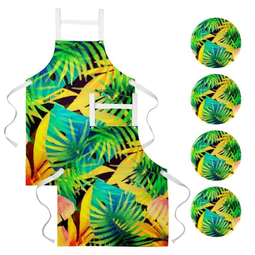 Tablier de serveuse à motif tropical pour cuisine et pâtisserie à la maison