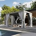 Jolydale Louvered Pergola 10' x 12' Outdoor Aluminum Pergola with Adjustable Top for Decks, Gardens and Backyards, Gray