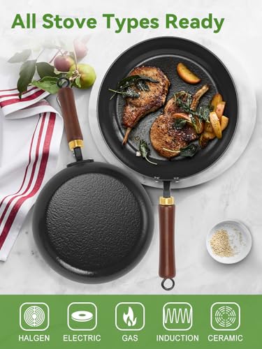 BrBrGo Enameled Carbon Steel Skillet - 9.5-Inch Nonstick Frying Pan with Stay-Cool Wooden Handle, Non-Toxic, PTEE & PFOA Free Oven-Safe - Image 8