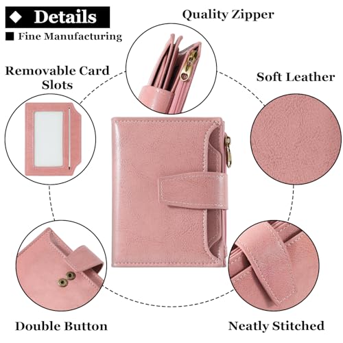 Image of Airkit Small Wallet Women RFID Blocking Soft Leather Bifold Compact Card Holder Wallet for Women with Zipper Coin Pocket 4 ID Window