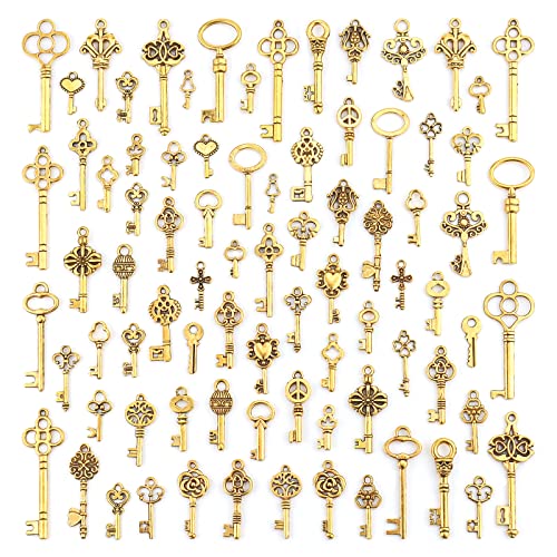 La mejor comparación de Colgante llave de esta semana. 34 JIALEEY - Juego de 80 llaves de esqueleto, estilo mixto, juego de llaves de oro antiguo, colgantes para hacer joyas, bodas, fiestas, Zinc, Aleación.