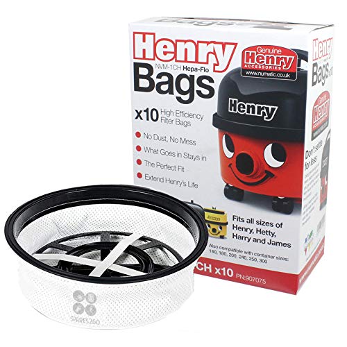 Genuine Numatic Hepa-Flo Cloth Dust Bags + 12 Compatible Main Filter for Henry Hetty James Vacuum Cleaner (Pack of 10 Bags)