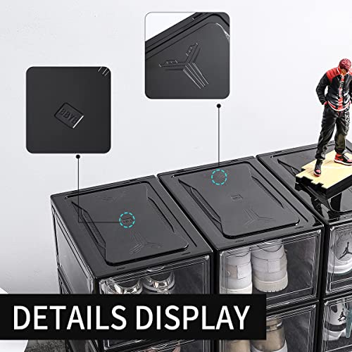 Bbyb Shoe Box,Drop Front Shoe Box,Clear Plastic Stackable Storage Bins,Magnetic Transparent Door Clear Storage Bins 3Pack (Large, E-Black) #TOP2