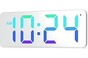 XUANZIT Digital Clock Mirror with RGB Display, Mirror/White Surface, Big Digits, and Auto-Dimming