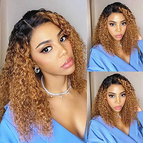 Derun Ombre Curly 13×4 Lace Front Wigs Human Hair Lace Frontal Wig 1B/30 Remy Hair for Black Women (20Inch, 1b/30, 13×4 Lace)