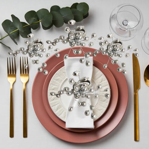 Image of Seed Bead Handmade Dinning Table Napkin Ring Holder Set for Tables Decoration Weddings Dinners Parties Everyday Use (Silver) - Pack of 8
