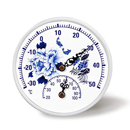 Wetterstation 2 in 1 Hygrometer Thermometer 127MM Großes Zifferblatt Blau-Weißes Porzellanmuster Atmosphärische Manometer Wettervorhersage
