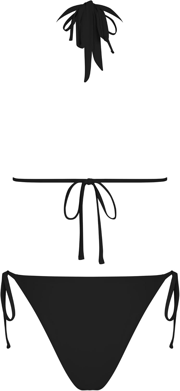 ZAFUL Women's 3 Piece Floral Swimsuit Draped Neck Halter Bikini Tie Side Bathing Suit with Sheer Cover Up Skirt