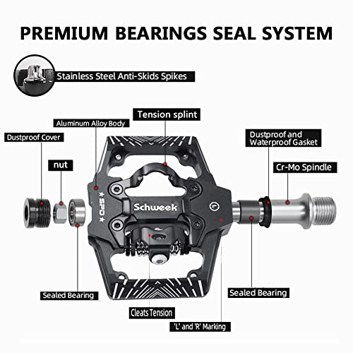 Mtb Mountain Bike Pedals Flat Platform Pedals Compatible With Spd 9/16" Dual Function Sealed Clipless Pedals With Cleats For Mountain Spin Bike, Yellow #TOP4