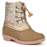 Olivia Miller Kid's Girl Fashion Shoes, Rose Gold Glitter Faux PU Leather Slip On PVC Sole Lace Up...