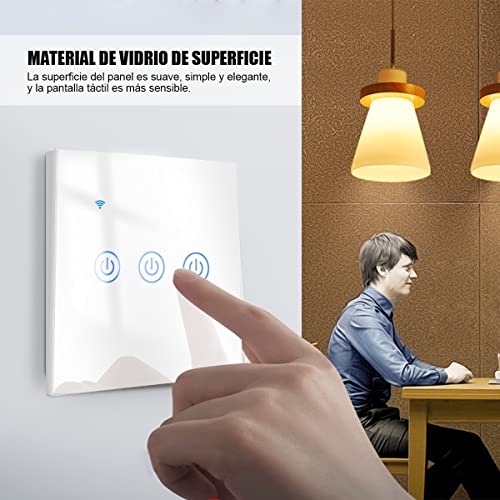 EXTRASTAR WLAN-Touch-Wandschalter, 3-Wege, 3 Kanäle, Kompatibilität mit intelligenten Assistenten wie Google Home und Amazon Alexa, Neutralkabel erforderlich, Weiß