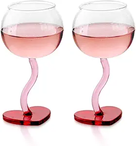 2Pcs Heart Shaped Wine Glass Crystal Wine Glass Lead-Free Goblet Gift for Friends Girlfriends Women Birthday Wedding Anniversary Valentines Day