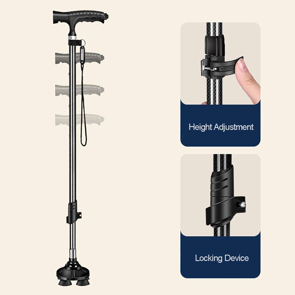 Bastones para Caminar con luz LED - Bastones Ligeros de Altura Ajustable Mango en T Muleta para Caminar, para Hombres Mujeres Artritis Personas Mayores,Muletas Times