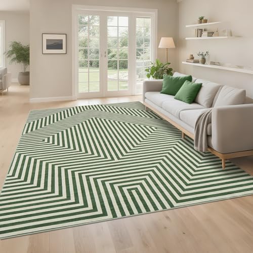 Garvee 10x13 Area Rug Modern Abstract Line Washable Green Rugs