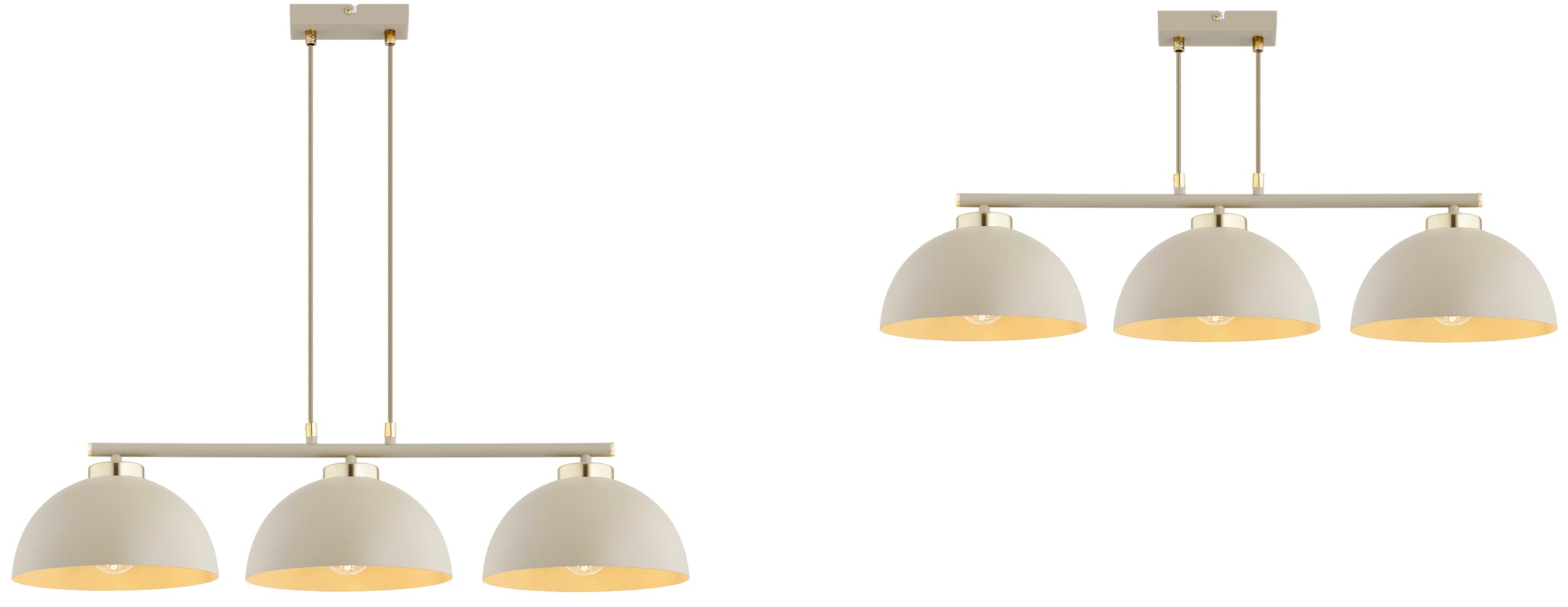Pendellampe 3-flammig Beige – Moon Ecru Kaschmir Leuchte aus Metall – E27 Lampen für Esszimmer oder Wohnzimmer – LED geeignet