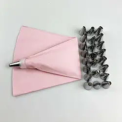 Saco De Confeitar De Silicone ReutilizáVel - Kit Com 24 PeçAs Incluindo Bicos Para DecoraçãO De Bolos, Creme Chantilly E AçúCar, Conjunto Completo Para Confeitaria, LaváVel E DuráVel(24,rosa)