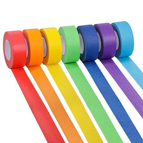 VECOPE Colored Masking Tape–7 Different Color Rolls–1 Inch x 22 Yards of Colorful Craft Tape – Art Supplies for Kids Colored Painters Tape–Labeling and Color-Coding (Seven-Color)