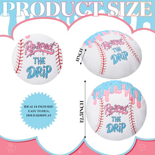 Qunclay 14 Inch Ice Cream Drip Baseball Plush Pillow Embroidery Pattern Soft Stuffed Sports Cushion for Sofa Bedroom Decoration Baseball Team Gift Party Favor(Pink and Blue) - Thumbnail 2