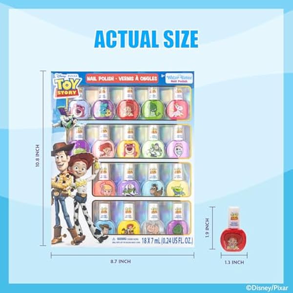 Набор из 18 лаков для ногтей Disney Pixar Toy Story смываемые лаки на водной основе с глиттером шиммером и непрозрачными цветами для девочек от Townley Girl