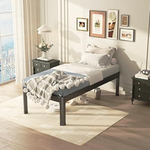 Twin bed frame with round corner edge legs 14 inch high 3500 lbs heavy duty metal platform bed frame twin size no box spring needednoise freenon slipsteel slat support  urban country home decor