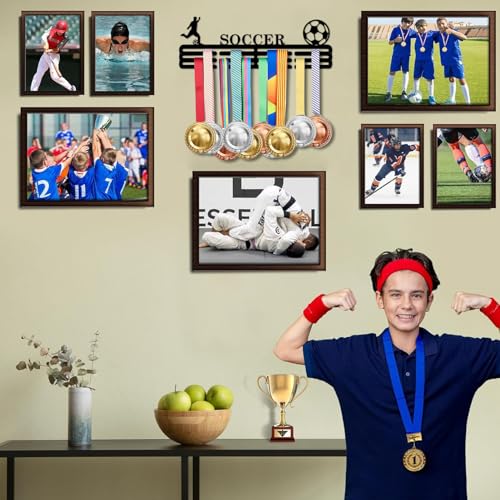 Resama SOCCER Medal Hanger Holder Display Rack for Awards Ribbons Personalized Medal Sports Themed Race Ribbon Holder for Wall Metal Display for Men Boy Girl Kid - Image 2