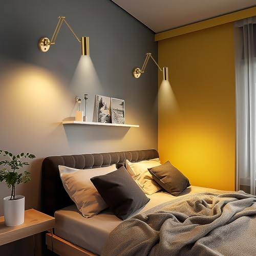 Image of Swing Arm Wall Lamps, Plug in Wall Sconces with 1.8m Power Cord, Wall Sconces Wall Mounted Lights with Remote Control for Reading, Sewing, Carving and Painting