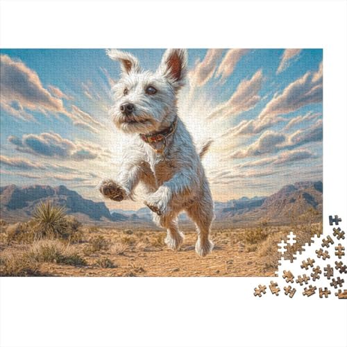 Puzzle de perro en campo soleado de 1000 piezas, entretenimiento creativo para adultos