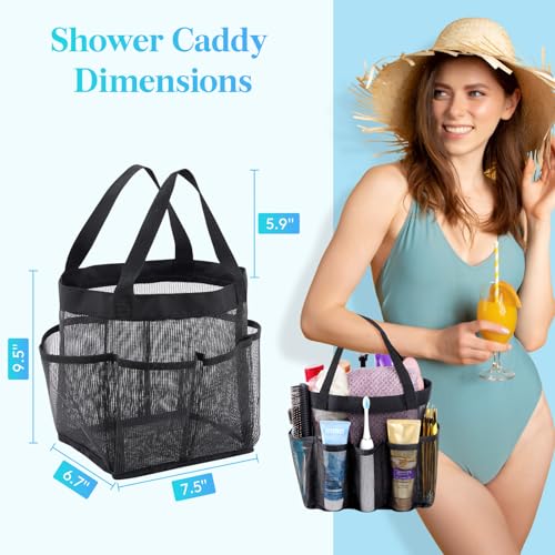 Lifewit-Mesh-Shower-Caddy-Portable-for-College-Dorm-Room-Essentials-with-7-Pockets-Freestanding-Hanging-Organizer-Basket-Quick-Dry-Tote-Bag-for-Camping-Bathroom-Beach-Travel-1-Pack-Black-2-Handles-Fre