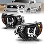 AmeriLite for 2012-2015 Toyota Tacoma Clear Black Projectors U Type LED Bar Replacement Headlights Assembly Set - Passenger & Driver Side