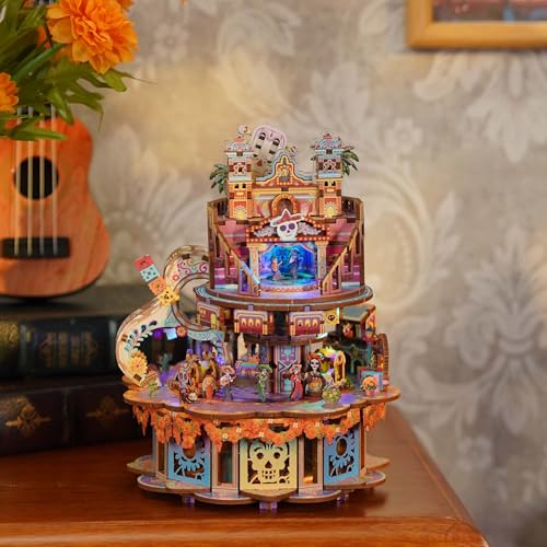 Image of Tonecheer Wooden Music Box Puzzle for Adults, DIY Rotating Motorized Music Box Kit Creative Musical Puzzle Crafts Model Building Kits Desk Decor for Birthday (Dreams Wander)