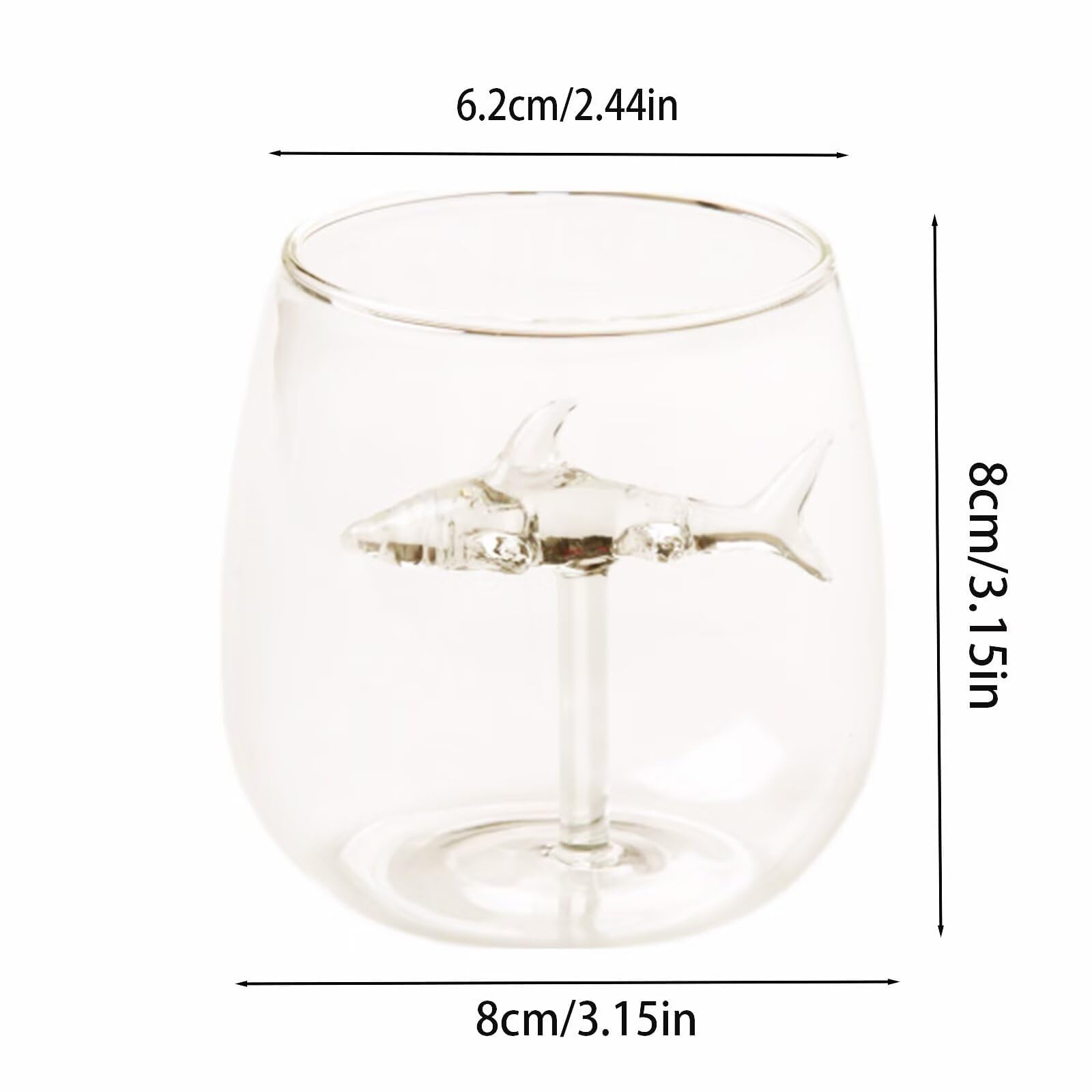 300 ml Karafka do whisky - rzeźba artystyczna, karafka do wina i whisky 3D w kształcie rekina, ręcznie dmuchana szklana rzeźba, odporny na wyciek dekoracyjny prezent (shark+4 kubki)