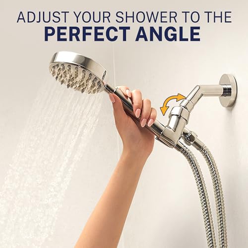 Image of All Metal Hand Held Shower Head with Hose and Holder, Brushed Nickel | 2.5 GPM Rainfall Flow with Removable Restrictor | 4 inch Handheld Showerhead, 72 Inch Long Flexible Hose, Adjustable Bracket