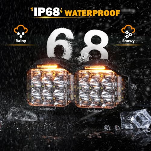 Image of Auxbeam 5 inch 168W Round LED Offroad Light Pod with Amber DRL, V-MAX Series 16440LM Side Shooter LED Offroad with 270 Beam & Amber Covers, Auxiliary Driving Light for Truck ATV Jeep Ford