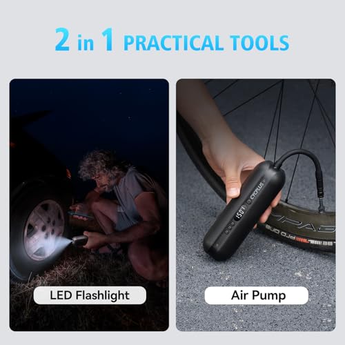 Image of CYCPLUS Portable Electric Tire Inflator Bike Pump,150PSI Auto Off | Fast inflation, LED light, Built-in Hose, 2600mah Battery, Presta and Schrader Valve, for Car, Motorcycle, Bike and Ball